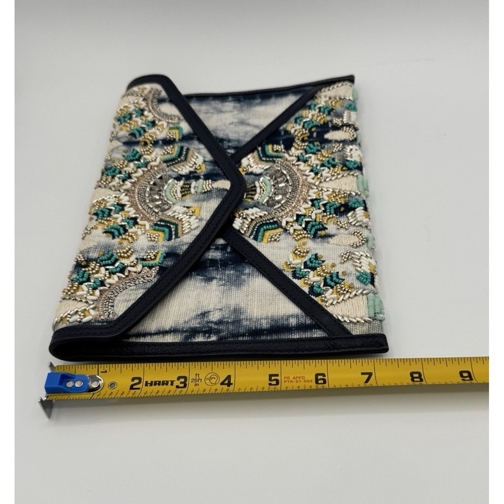 Rebecca Minkoff Beaded Tie Dye Envelope Clutch‎ Statement Boho Luxe Bag Indigo - Picture 9 of 10